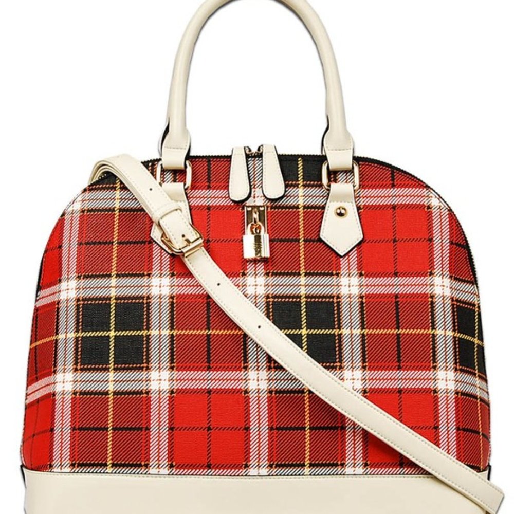 White Black Buffalo Plaid Check Satchel Bag